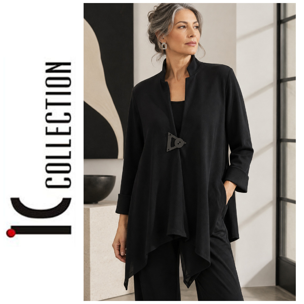 IC by Connie K Sz L Black Ponte Knit Asymmetric Jacket Art to Wear Lagenlook USA